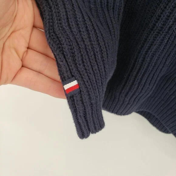 TOMMY HILF. Cate Boat Neck Red Navy Color Block Cable Knit Sweater S - Picture 9 of 10